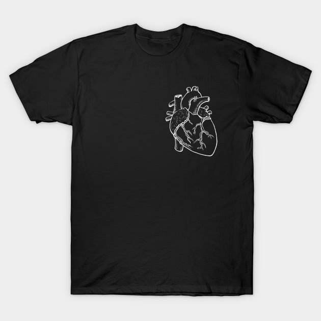 Anatomical Heart (white lines) T-Shirt by jleonardart